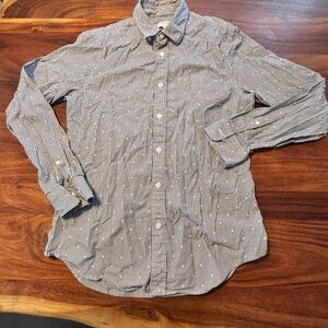 Club Monaco Navy and White Striped Men's Shirt